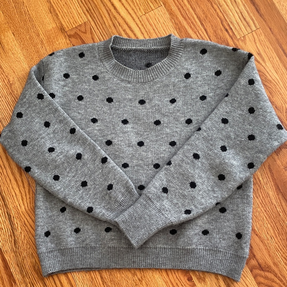 SHEIN Grey Crewneck Sweater with Black Polka Dots - Women Sz Small